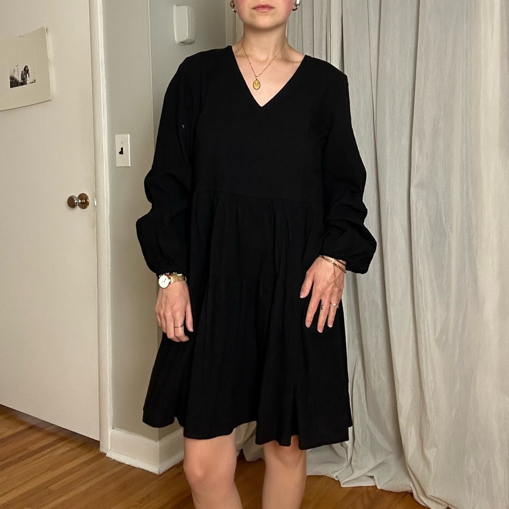 Black V-Neck Goth Inspired Long Sleeve Sundress Size Small